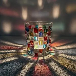 Tealight Candle Holder, Colored Clear Glass Candle Holder for Table Centerpieces,  Mosaic Tealight Holder Glass Candle Jar for Christmas, Birthday,  Decor