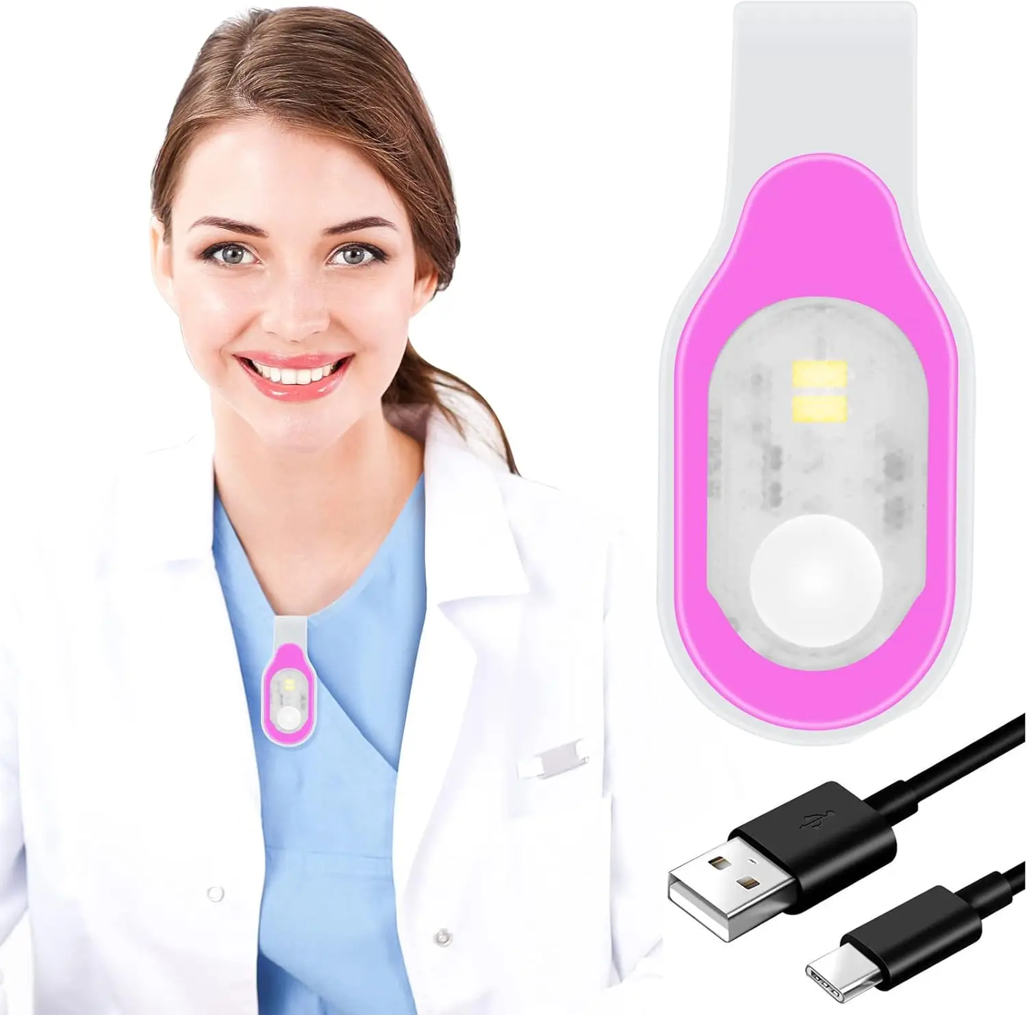 Nursing Night Light Clip on Rechargeable NightShift Nur Light Hands Free LED Flashlights Running Lights for Walking Running Pets Outdoor Emergency (Pink)