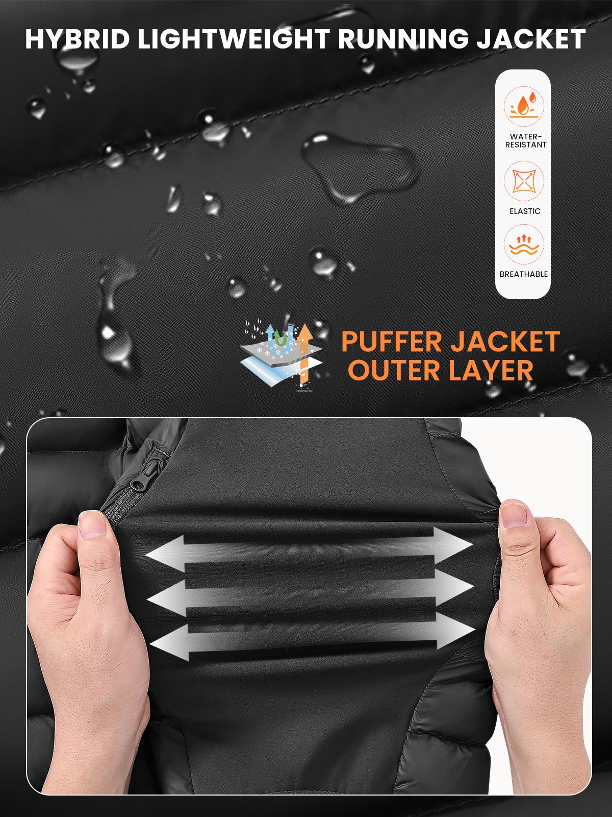 GOPUNE Men's Insulated Running Jacket Hybrid Lightweight Puffer Jacket Detachable Hood Warm Winter Coat Hiking Golf