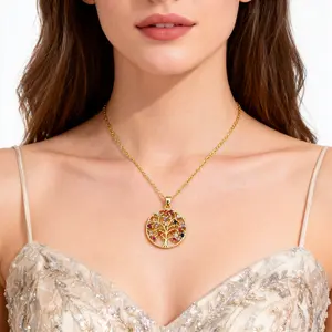 Tree of Life Pendant Necklace, Gold Plated Multicolor Crystal Jewelry, Adjustable Tarnish Resistant Luck Symbol Gift for Women Mom Friends