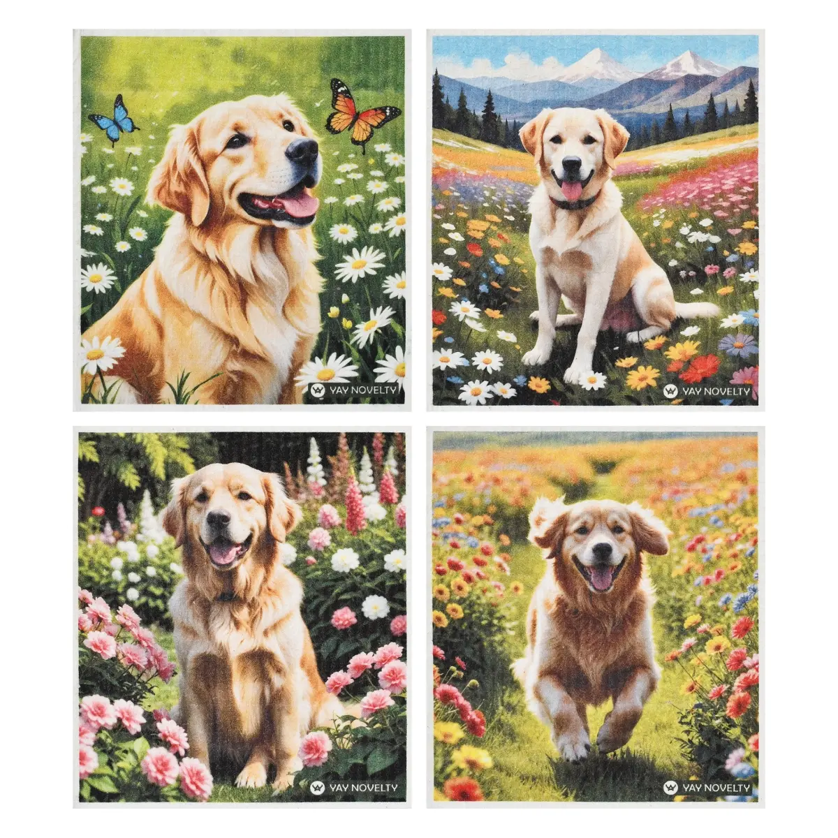 212 MAIN Reusable Washable Cleaning Cloths - 3713 Model, Biodegradable Long-Lasting Swedish Dishcloths, Playful Golden Retriever Print, Odorless, Water-Absorbent, Non-Toxic Ink Printed, Pack of 12 for Kitchen Home Care, Reusable Cleaning Cloths