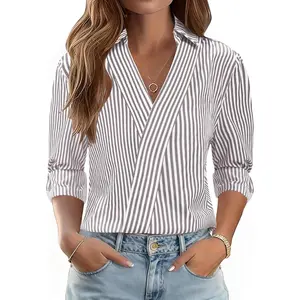 3/4 Length Sleeve Womens Tops Dressy V Neck Collared Shirts Trendy Business Casual Work Blouses Vacation Outfits 2026Gift
