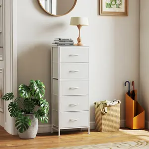 Dresser for Bedroom,5-Drawer Tall Fabric Dresser,Storage Organizer with Fabric Bins, Wood Top, Sturdy Steel Frame,Chest of Drawers for Closet, Hallway, Rustic Brown Wood Grain Print