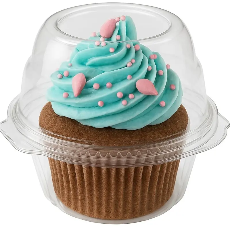 Stock Your Home Individual Plastic Cupcake Containers Disposable with Connected Airtight Dome Lid (25 Count) Clear Single Cupcake Container, BPA Free