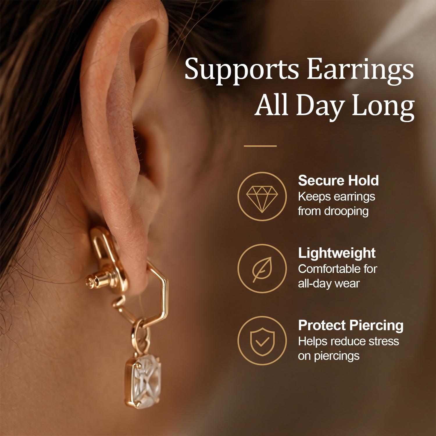 2 PCS 14K Earring Lifter Earring Backs Flat Support Back Buckle with Locking Function for heavy earrings Fashion Jewelry Accessories for Girl Women