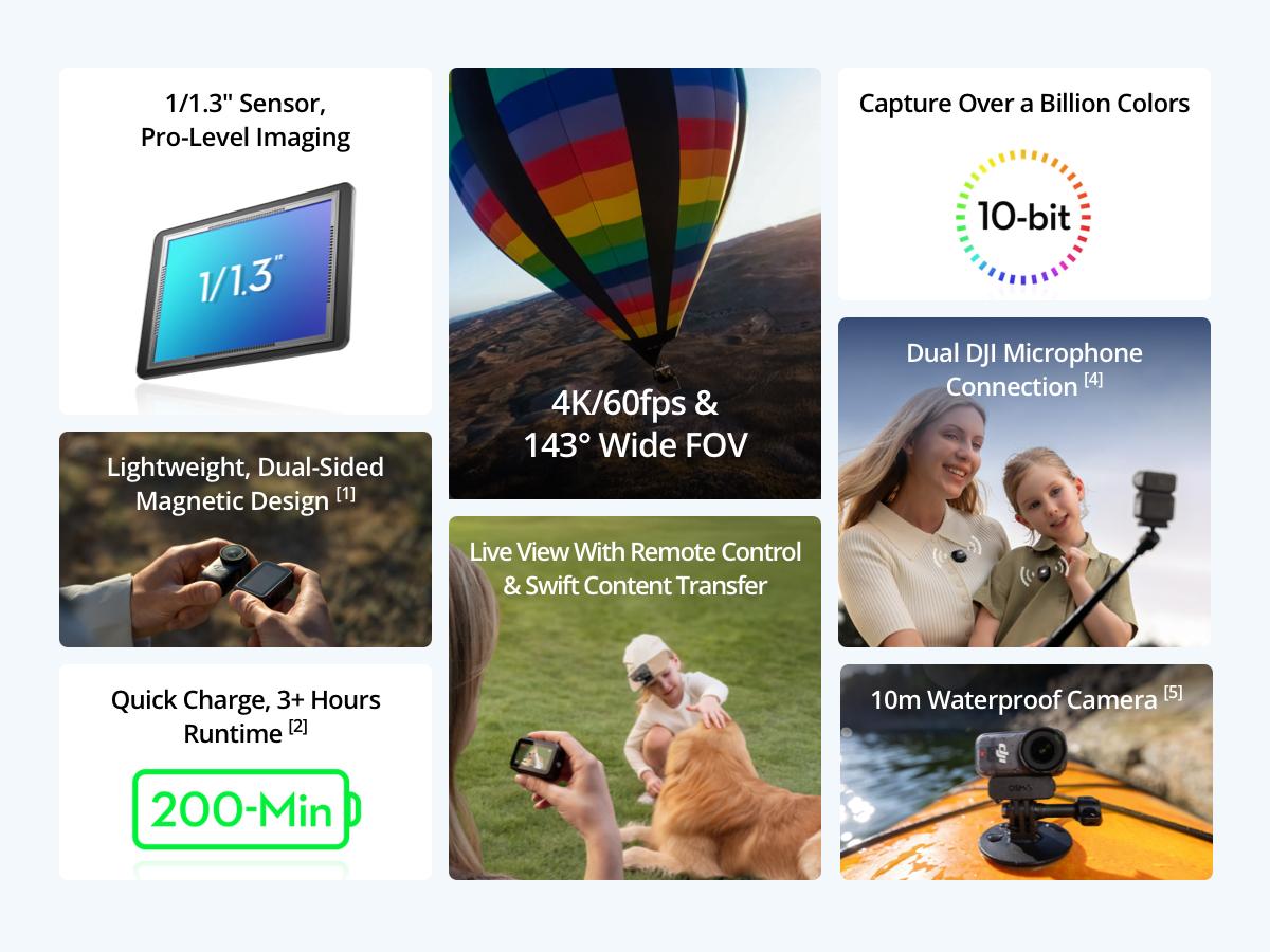 DJI Osmo Nano Standard Combo (128GB) - Small 4K/60fps Vlogging Camera with a 1/1.3″ Sensor, 143° Wide FOV Video, 200-Min Recording, Swift Content Transfer, Magnetic POV Cam 4K for Sports, Vlog