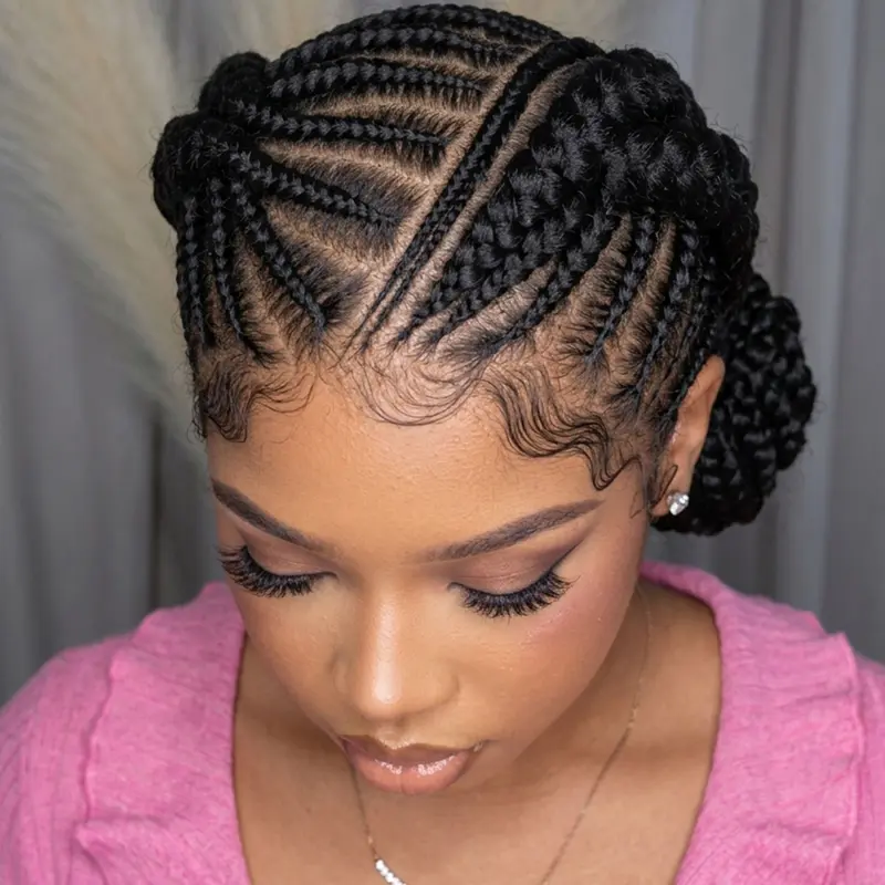 DOSAY Women's Synthetic Full Lace Braided Updo Wig - No Braiding Needed, Soft Material, Baby Hair, Lightweight, Comfortable, Easy to Use, Natural-Looking Pre-Made Bun, Time-Saving, Daily Wear Ready-To-Wear Lace Braided Wigs