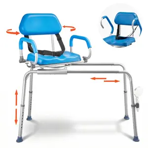 VEVOR Sliding Shower Chair, 330 lbs Tub Transfer Bench for Bathtub with Swivel Seat, Padded Shower Bench with Pivoting Arms and Backrest, Height Adjustable for Handicap, Seniors, Elderly and Disabled