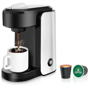 Single Serve Coffee Maker, 1000 Watts Single Cup Stainless Steel Coffee Machine for Capsule and Ground Coffee with Graduated Water Tank, One Button Operation