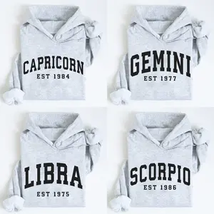 (Leave A Note or DM to Shop) Custom Year, Custom Zodiac Hoodie – Ash Grey Color, Est Your Year Astrology Top, Cute Horoscope Energy Gift, Unisex Hoodies, Birthday Zodiac Sign Outfit 2026 - LORA ATCHER
