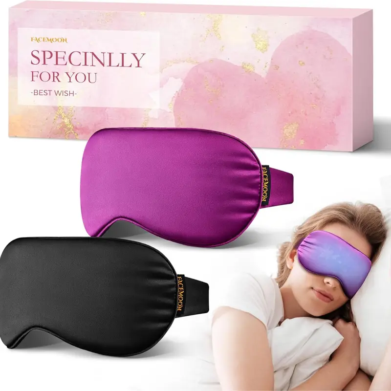 FACEMOON 2PCS Plain Weighted Cooling Gel Eye Covers for Sleeping - Adjustable Fit, Reusable, One Size, Bedtime Beauty Tool for Burnout Recovery, Reduces Puffiness Dark Circles Tired Eyes, Night Routine Office Self Care
