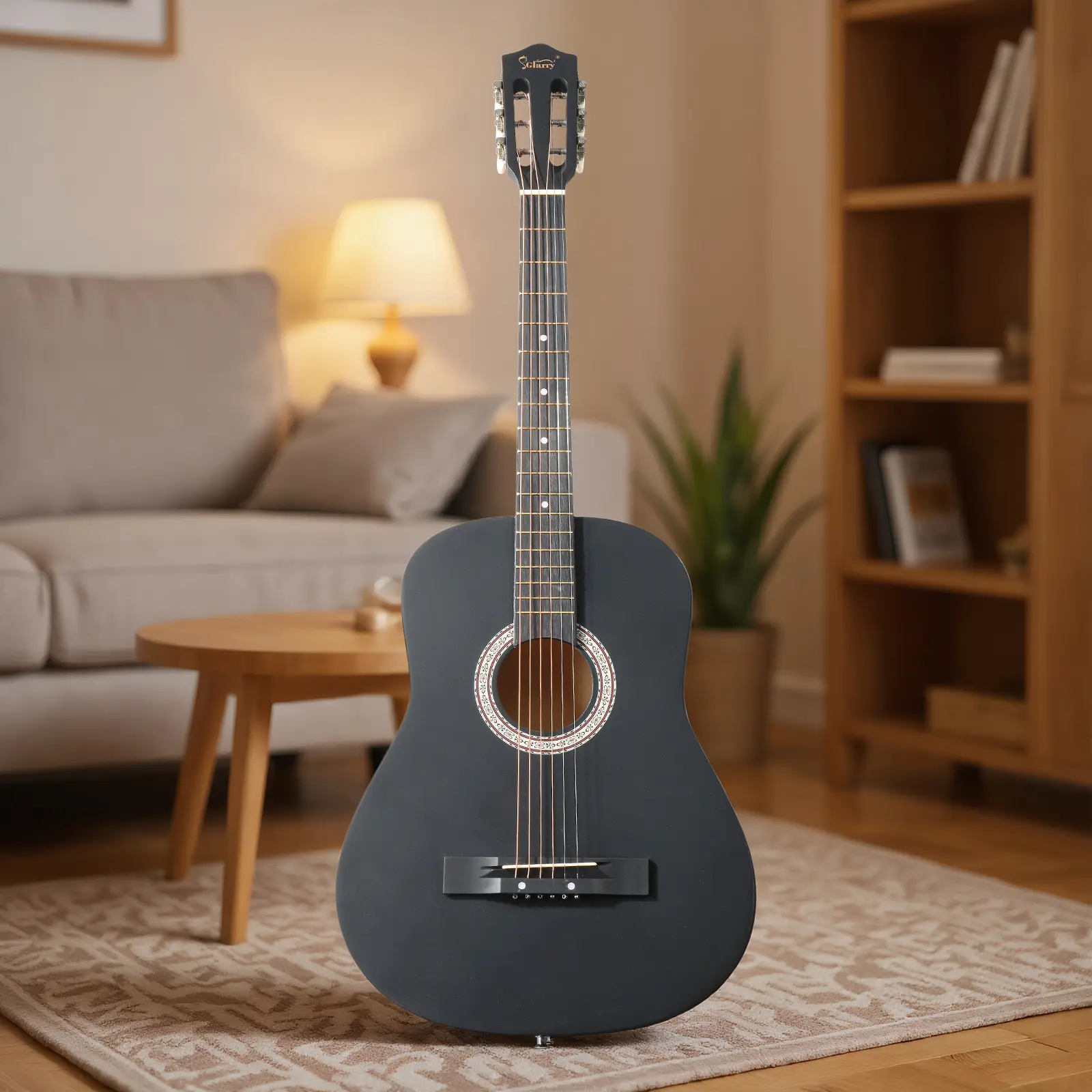 Matte Black 38-in Round Acoustic Guitar Kit with Picks, Strings, Capo, Hard Case, Tuner, and Adjustable Strap