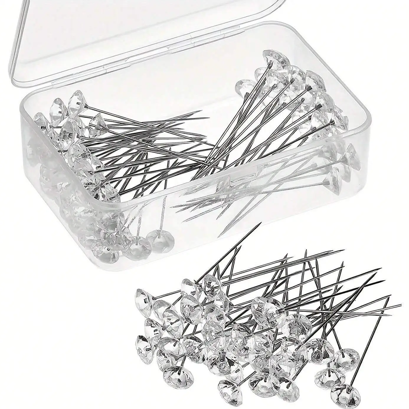 Rhinestone Decorative Pin, 100pcs Transparent Straight Pin for Wedding Bridal Hair Accessories, Embroidery Supplies & Tools, Summer Home Decor