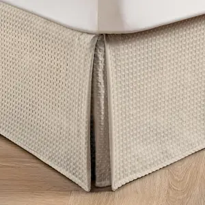 Pleated Waffle Weave Bed Skirt, Tailored Dust Ruffle 12 Inch Drop Easy Fit, Machine Washable, No Split Corners (Beige, Queen - 12" Drop)