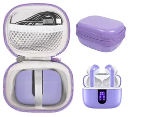 Case for TAGRY X08 Bluetooth Headphones True Wireless Earbuds 60H, mesh pocket for charge cable (Purple)