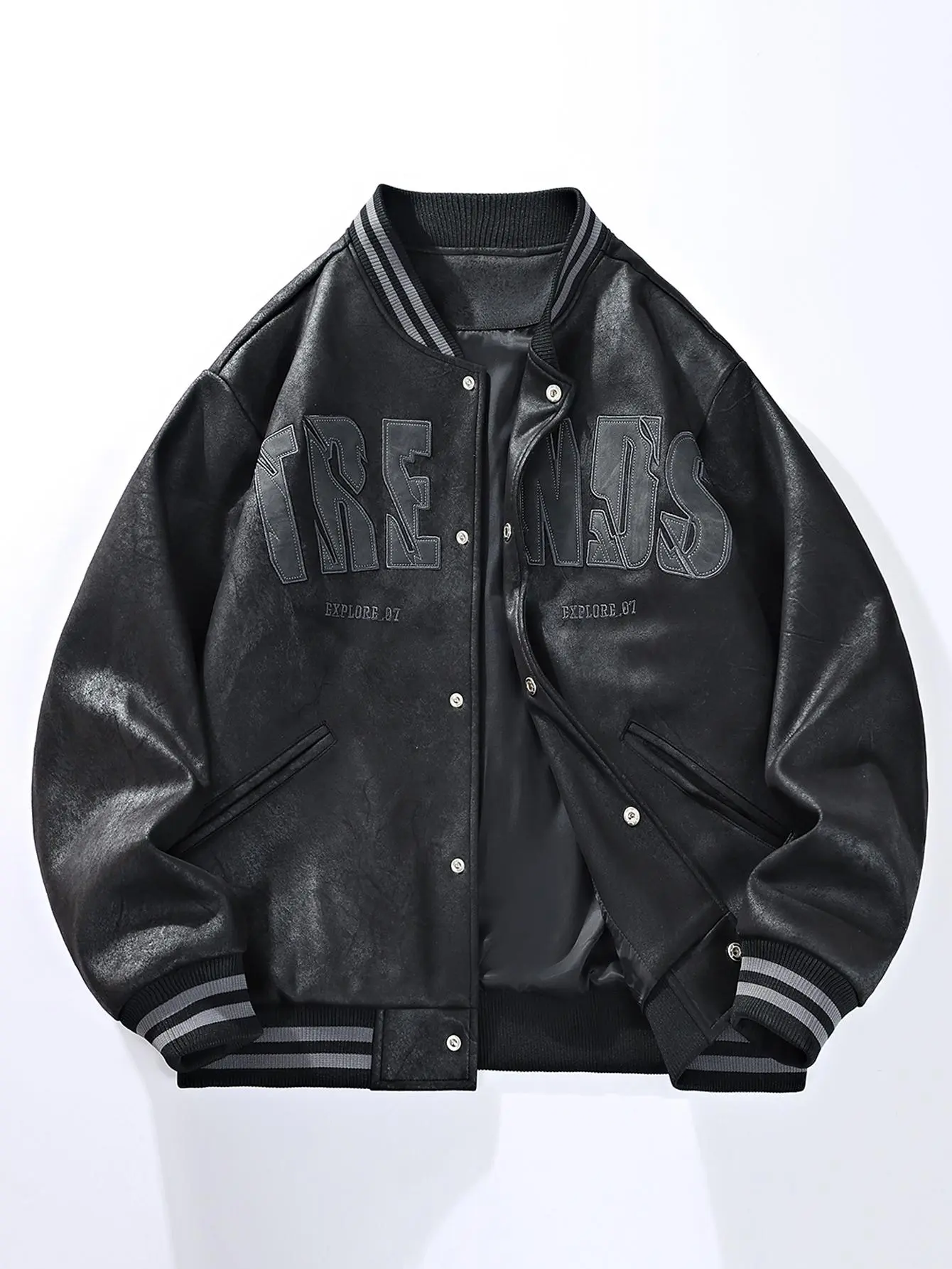2025 New Baseball Jacket Men's Street Style Striped Sleeve Ends Personalized Printed Trendy Coat for Urban Fashion Casual Menswear Tops