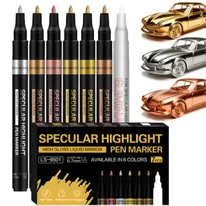 6 Colors High Gloss Liouid Chrome Paint Pen Markers,Metallic Art Paint Marker Pen for Any Surfac for Plastic Glass Rock Ceramic With Marker Clear pen