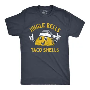 Mens Jingle Bells Taco Shells T Shirt Funny Xmas Season Mexican Food Lovers Tee for Guys Mens Funny T Shirts Cool Vintage Fashion T-Shirt Gift Classic Menswear Christmas Apparel for Men Funny Food Short Sleeve Navy -