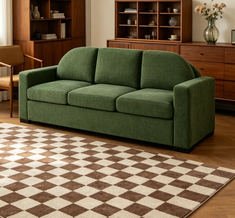 Chenille Sofa Settee - 3-Seater Modern Indoor Polyurethane Foam Cushion Back Sofa for Living Room, 84.7" W Distinctive Curved Backrest, 7.9" Thick High-Density Cushion, Individually Wrapped Pocket Springs, 19.3" Seat Depth, Durable Compact Couch