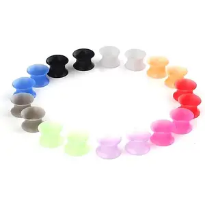 Ultra Thin Silicone Ear Skin Flexible Flesh Tunnel Expander Stretching Gauge Earlets Plug Set Mix Color Gauges Kit 2G,0G,00G,12mm,14mm - 9 Pairs