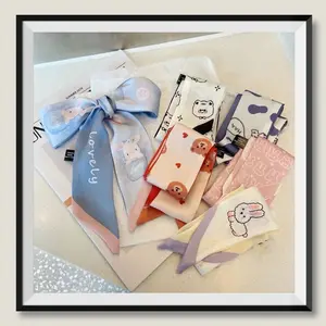 Children's Long Cartoon Series Ribbon for Tying Bags Hair and Gift Boxes Multifunctional Silk Scarf Headband Polyester Printed 90x7 Fresh Cute