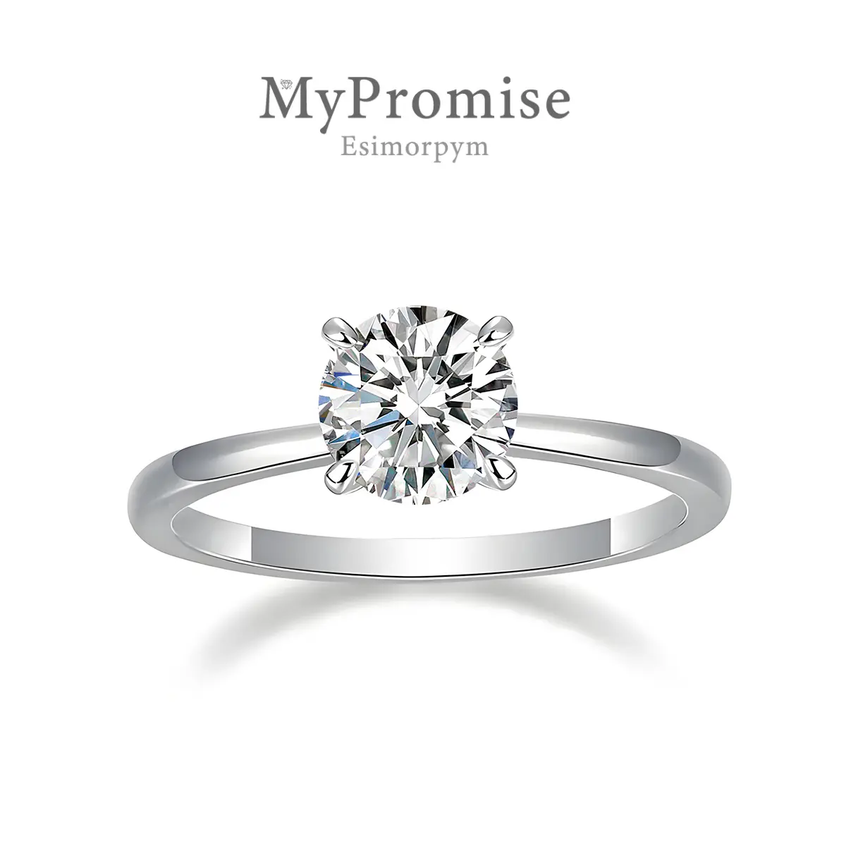 S925 1-2ct Round VVS Moissanite Solitaire Four-Prong Ring Band Engagement Wedding Ring Daily Costume Jewelry Accessories Anniversary Valentine's Day Gifts for Her Women Girls