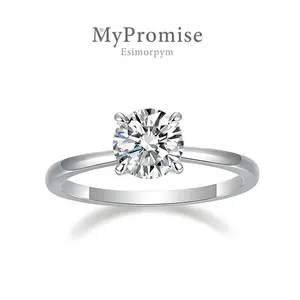 S925 1-2ct Round VVS Moissanite Solitaire Four-Prong Ring Band Engagement Wedding Ring Daily Costume Jewelry Accessories Anniversary Valentine's Day Gifts for Her Women Girls