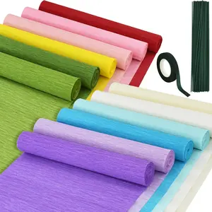 12 Rolls Crepe Paper Craft Kit - 9.8in x 8ft Crepe Paper Rolls & Sheets, Flower-Making Tape & Wire for Wedding, Birthday Party Decorations, DIY Projects
