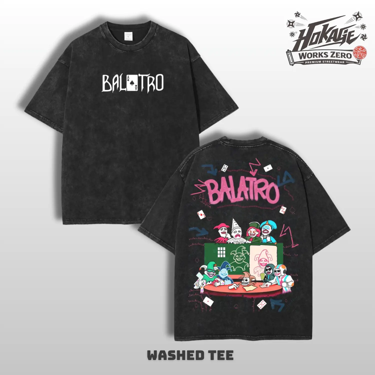 Balatro Joker Funny Oversized Acid Washed T-Shirt Vintage Graphic Tee Heavyweight 280 GSM Unisex Y2K Top Trendy Tropical Streetwear Gamer Indie Fans Gift