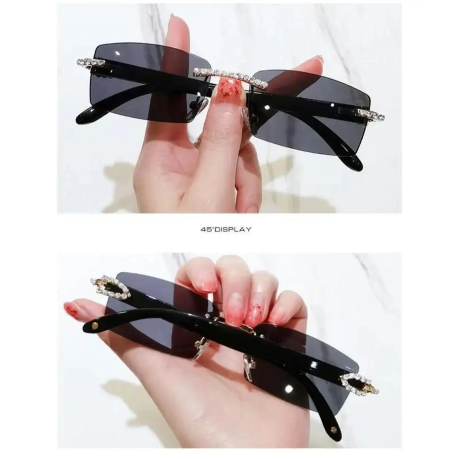 Stylish Rimless Rectangle Sunglasses for Women, Fashion Eyewear with Rhinestone Accents for Everyday Outdoor Use, Stylish Sunglasses, Womens Sunglasses