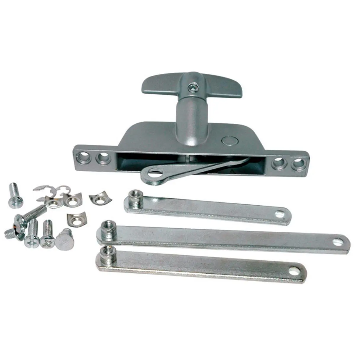212 MAIN Jalousie Window Operator Kit, Compact Silver Aluminum Design, Window-Mounted Hardware for Left/Right Fit, Includes Screws and Different Size Links (1 Kit)
