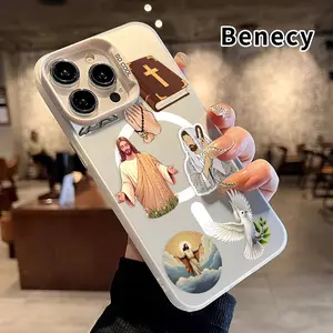 Magnetic Phone Case for iPhone 15 16 14 Pro Max 13 12 11 XR XS Plus Christianity Icons Matte Shockproof Anti-Scratch Stylish Smartphone Cover Cellphone Protective