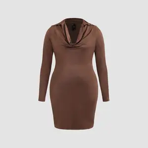 Cider Cowl Neck Solid Ruched Mini Dress Curve & Plus Dealsforyou