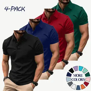 Men’s summer 4-pack solid-color quick-dry polo shirts, simple slim fit with a classic turn-down collar design, suitable for business work and everyday commuting.