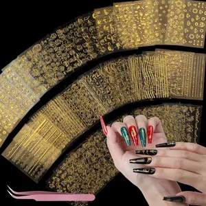 50 Sheets Nail Stickers for Nail Art, Nail Decals Gold Nail Stickers for Girls Women in Fall Winter Halloween Christmas, Nail Decorations