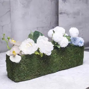 Preserved Moss Metal Planter Box 23" Green Rectangle with Inner Lining - Decorative Flower Basket