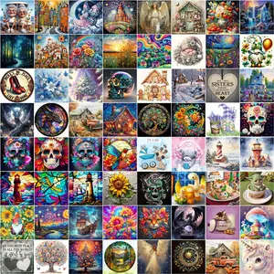 4pcs/8pcs Diamond Painting Cartoon Landscape Character Patterns, 20x20cm DIY 5D Full Drill Art Kit for Wall Decor Beginners Adults Gifts  Random style