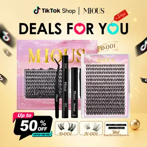 Mious Lash Clusters Kit with Bond and Seal, Tweezers and Remover, Wispy Individual Lash Clusters 8-18mm Mixed Length, Soft Fluffy DIY Eyelash Extension, Natural Volume Cluster Lashes, Beginners Easy At-Home Application Eyelash Set