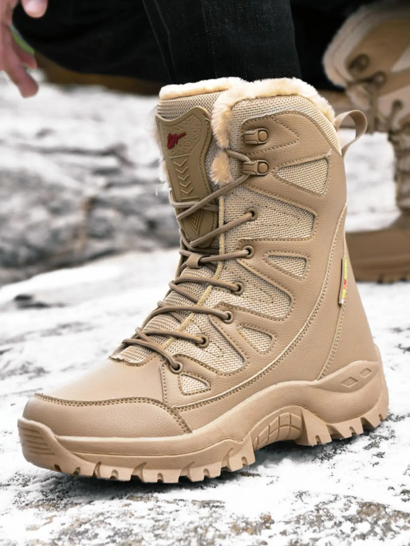 Men's Casual Plain Plush Lining Snow Boots, Warm Comfortable Lace Up Mid-Calf Boots for Fall & Winter, Male All-match Round Toe Shoes for Daily Wear