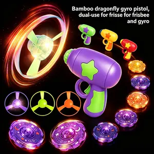LED Flashing Flying Disc Gun for Cats & Dogs - Glow-in-the-Dark Helicopter Frisbee Toy, Outdoor Interactive Bamboo Dragonfly Launcher for Night Play, Safe Pet Exercise & Fetch Game tiktokshopspringglowup