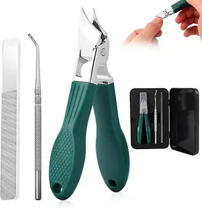 Eagle Beak Beveled Nail Clippers,3-Piece Sets of Eagle Beak Beveled Nails Clippers, Long Handle Wide Jaw Opening Anti-Splash Slanted Nail Clipper for Thick Nails, Seniors&Ingrown Care Green Stainless