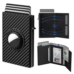 Summer Wins - Men's Smart Wallet for AirTag: Leather/Carbon Fiber, RFID, Slim (9-14 Cards), ID/Cash Slot (AIRTAG NOT INCLUDED) wallet men Business Minimalist Bifold,summerwins,father'sdaygifts