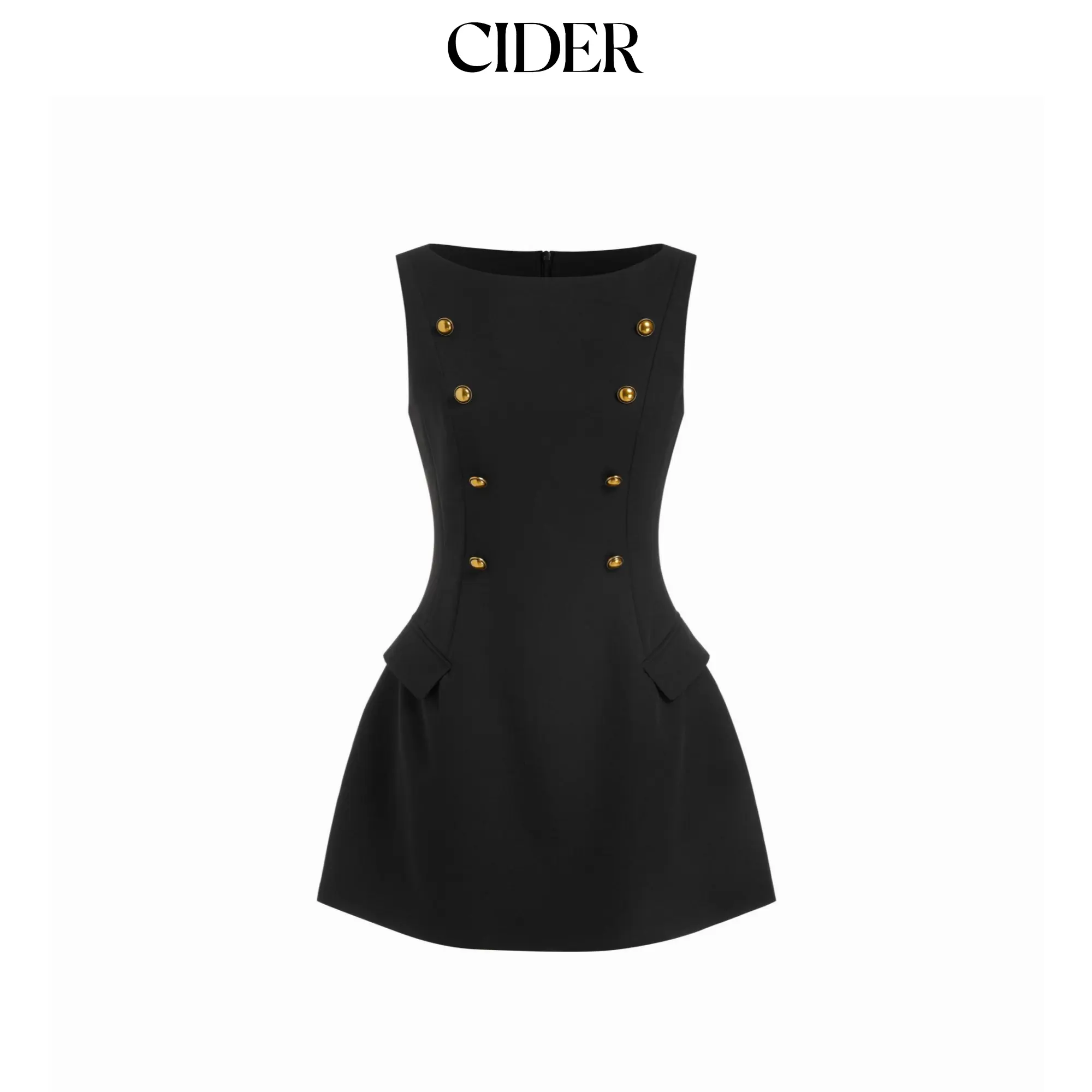 Cider Boat Neck Metal Detail A-line Mini Dress