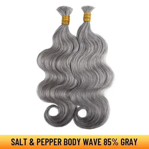 YGwigs Salt and Pepper Bulk Hair Deep Wave Body Wave for Braiding 70% 85% Gray