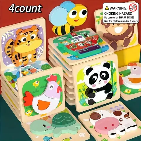 Wooden Puzzle Set for Kids Aged 2-4 Years Old, Puzzles for Toddlers, Animal-Shaped Montessori Educational Toy, 6-Piece Learning Kit for Boys & Girls