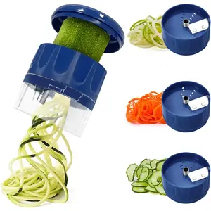 3 in 1 Vegetable Spiralizer Slicer, Adjustable Zucchini Carrot Noodle Maker, Cucumber Spiral Cutter, Easy to Use Kitchen Tool (Blue)