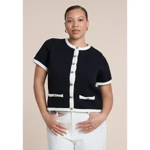 ELOQUII Women's Plus Size Tipping Detail Cropped Cardigan