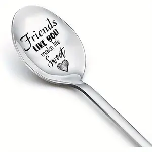 Stainless Steel Spoon, 1 Count Letter Pattern Coffee Stirring Spoon, Friendship Gift for Women & Men, Birthday Gift for Girls & Boys