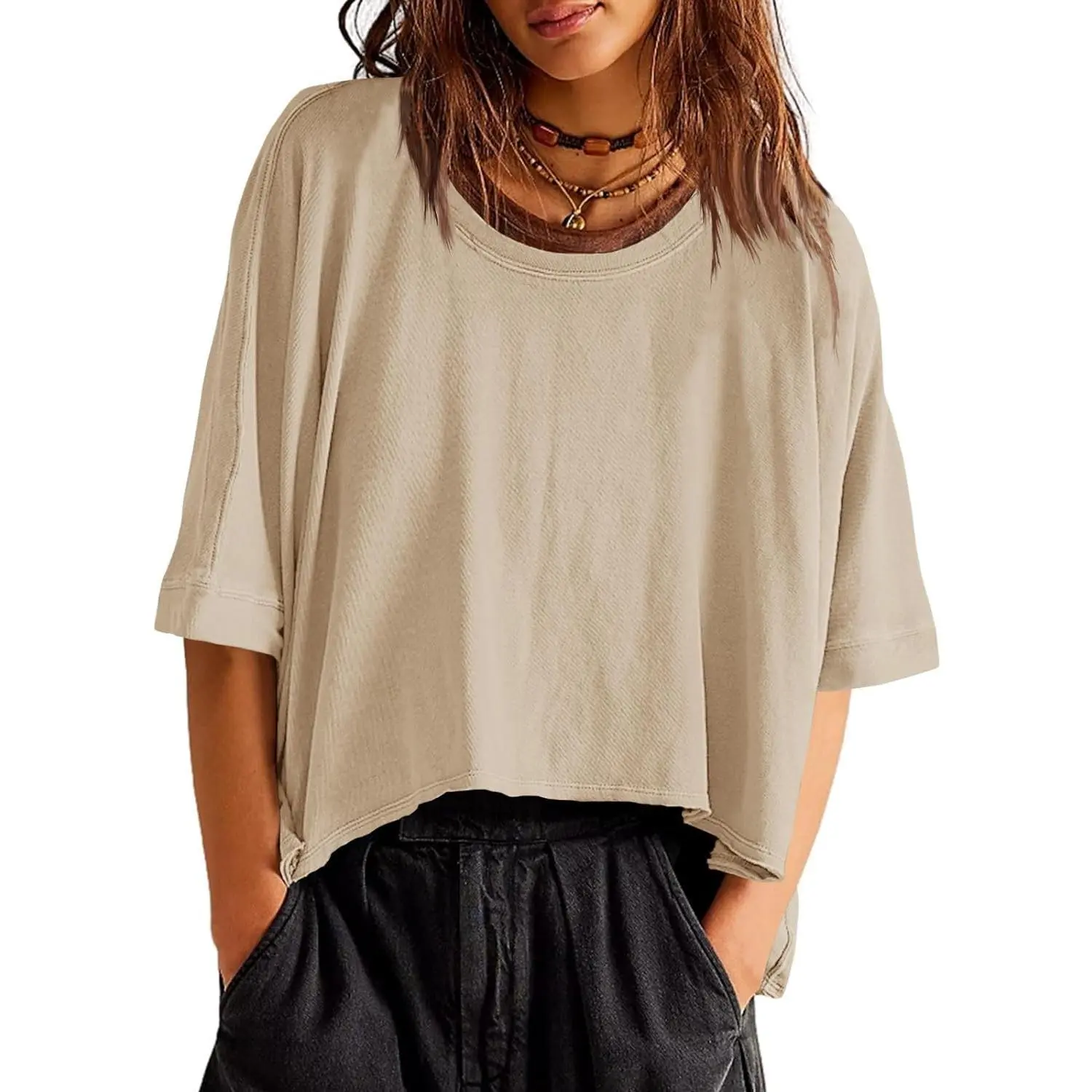 PASLTER  Womens Oversized T-Shirts Cropped Summer Casual Short Sleeve Loose Fit Tee Tops