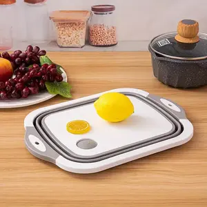 3 in 1 Foldable Cutting Board, Portable Multifunctional Cutting Board with Drain Basket, Kitchen Accessories for Camping & Hiking, Knives